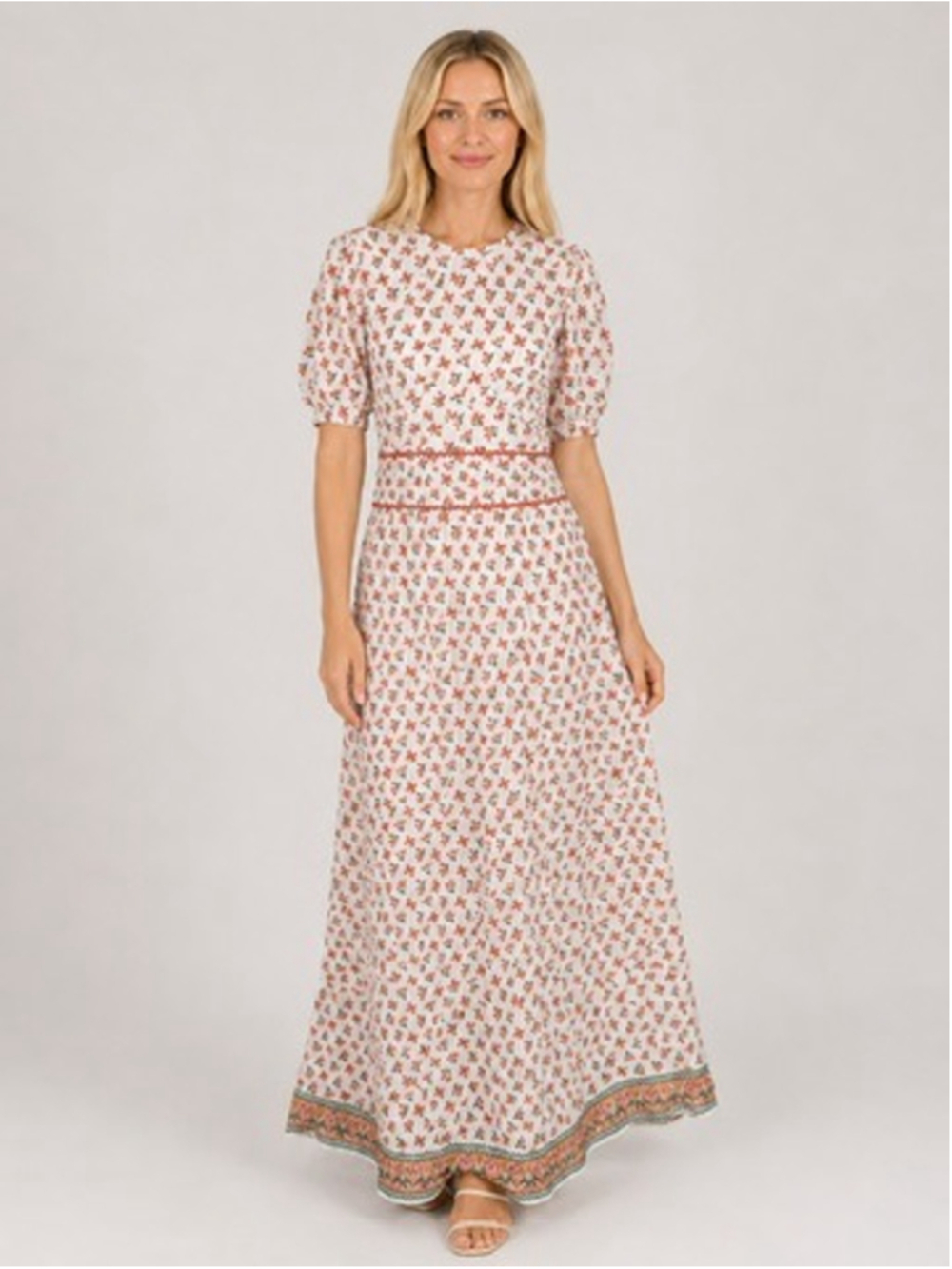 Hampton House Block Print Dress Cottagecore Boho Tiered Summer Sundress Size S
